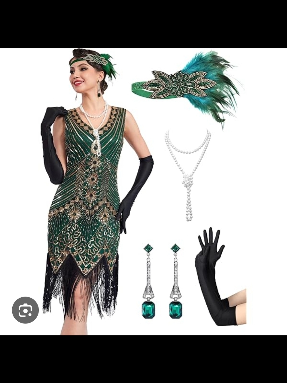 Emerald Green 1920s Flapper Accessories Set